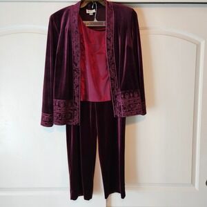 Vtg Coldwater Creek 3 Pc Set Velour Burgundy Size 12 Grannycore Comfort 90s  Y2K